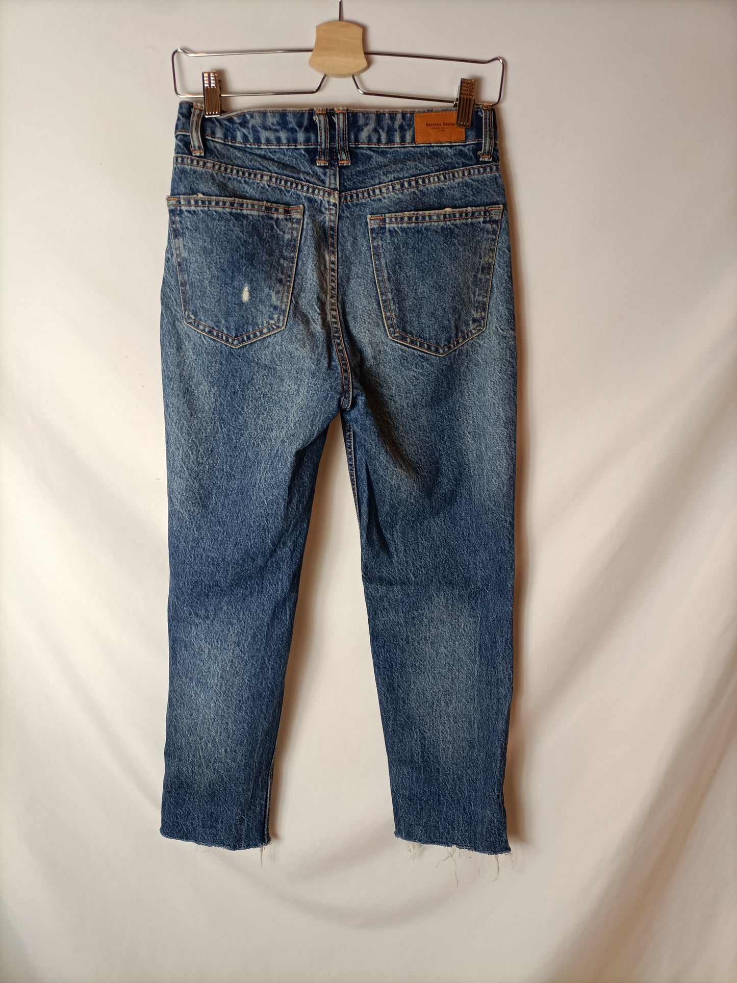 BERSHKA. Distressed denim trousers, size 34