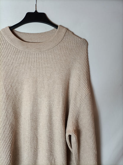 PULL&BEAR. Jersey beige canalé T.s