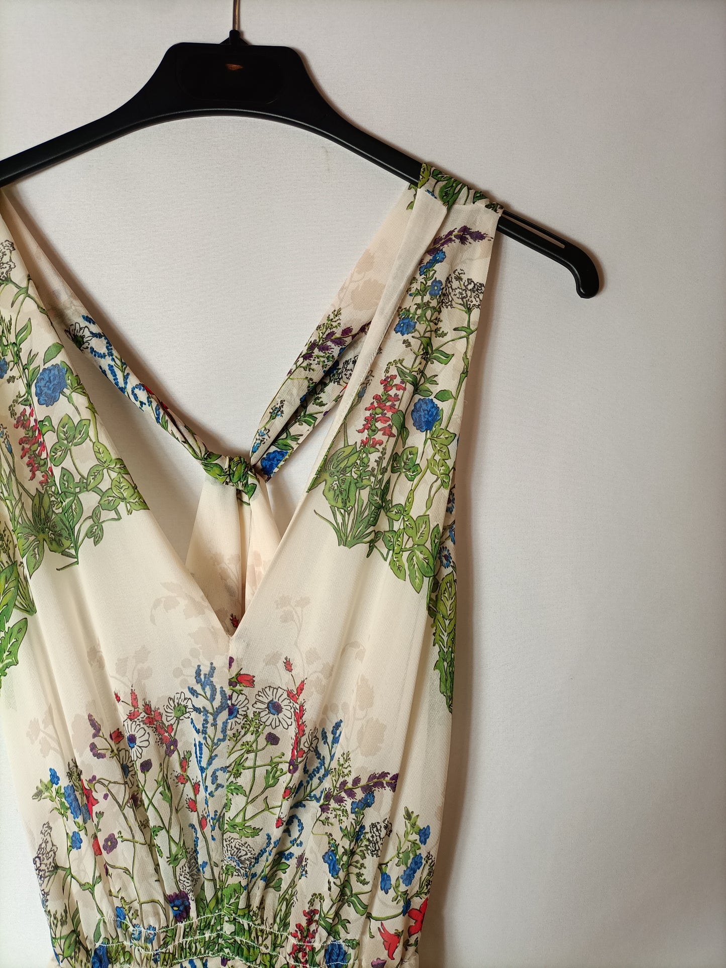 MAJE. Long printed beige chiffon dress. Size 34