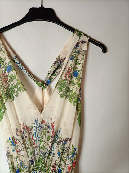 MAJE. Long printed beige chiffon dress. Size 34