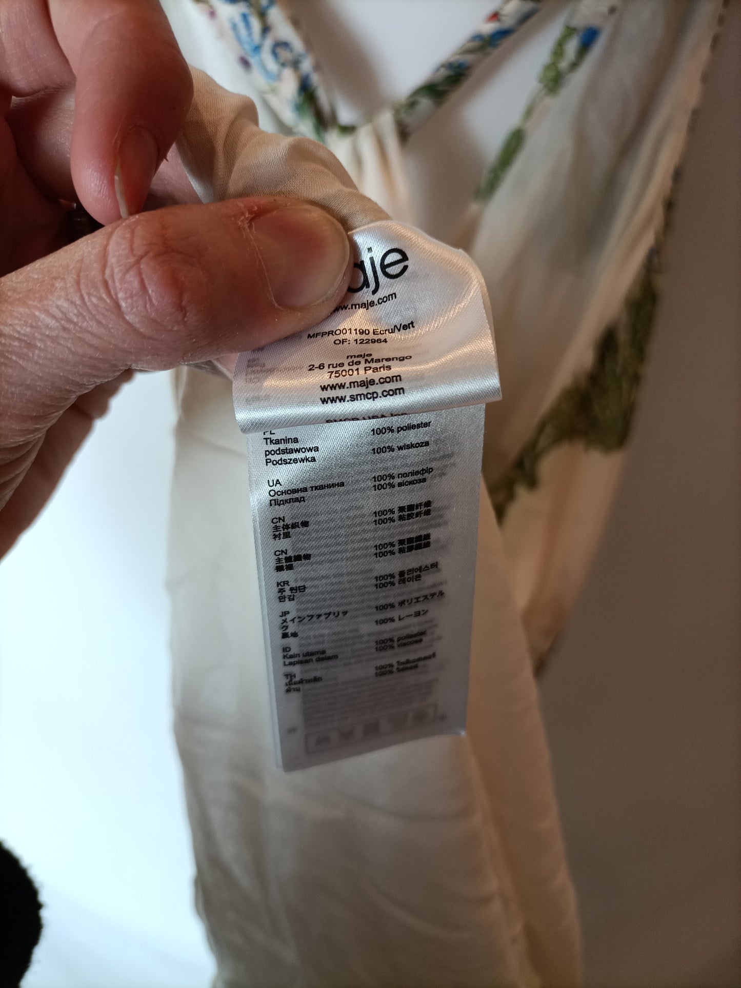 MAJE. Long printed beige chiffon dress. Size 34