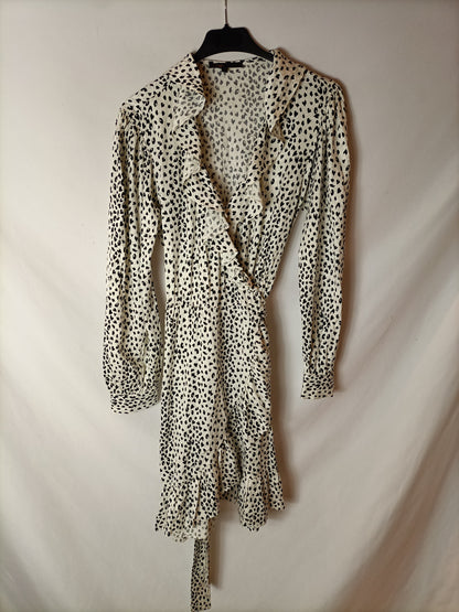 MAJE. Animal print wrap dress with ruffles. Size 1 (36)