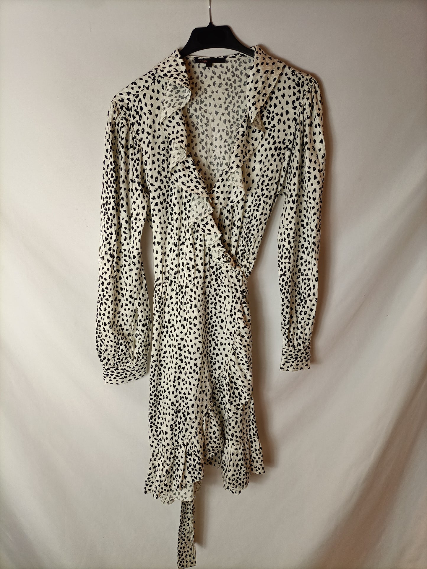 MAJE. Animal print wrap dress with ruffles. Size 1 (36)