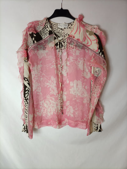 PAUL&amp;JOE. Double-textured semi-sheer blouse in pink. Size 1 (36)