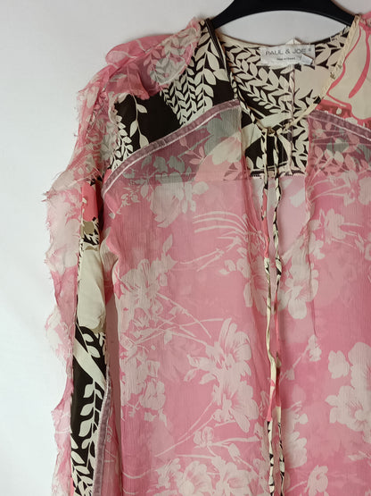 PAUL&amp;JOE. Double-textured semi-sheer blouse in pink. Size 1 (36)