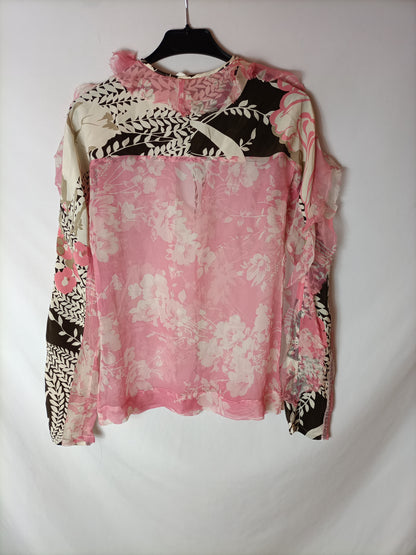 PAUL&amp;JOE. Double-textured semi-sheer blouse in pink. Size 1 (36)