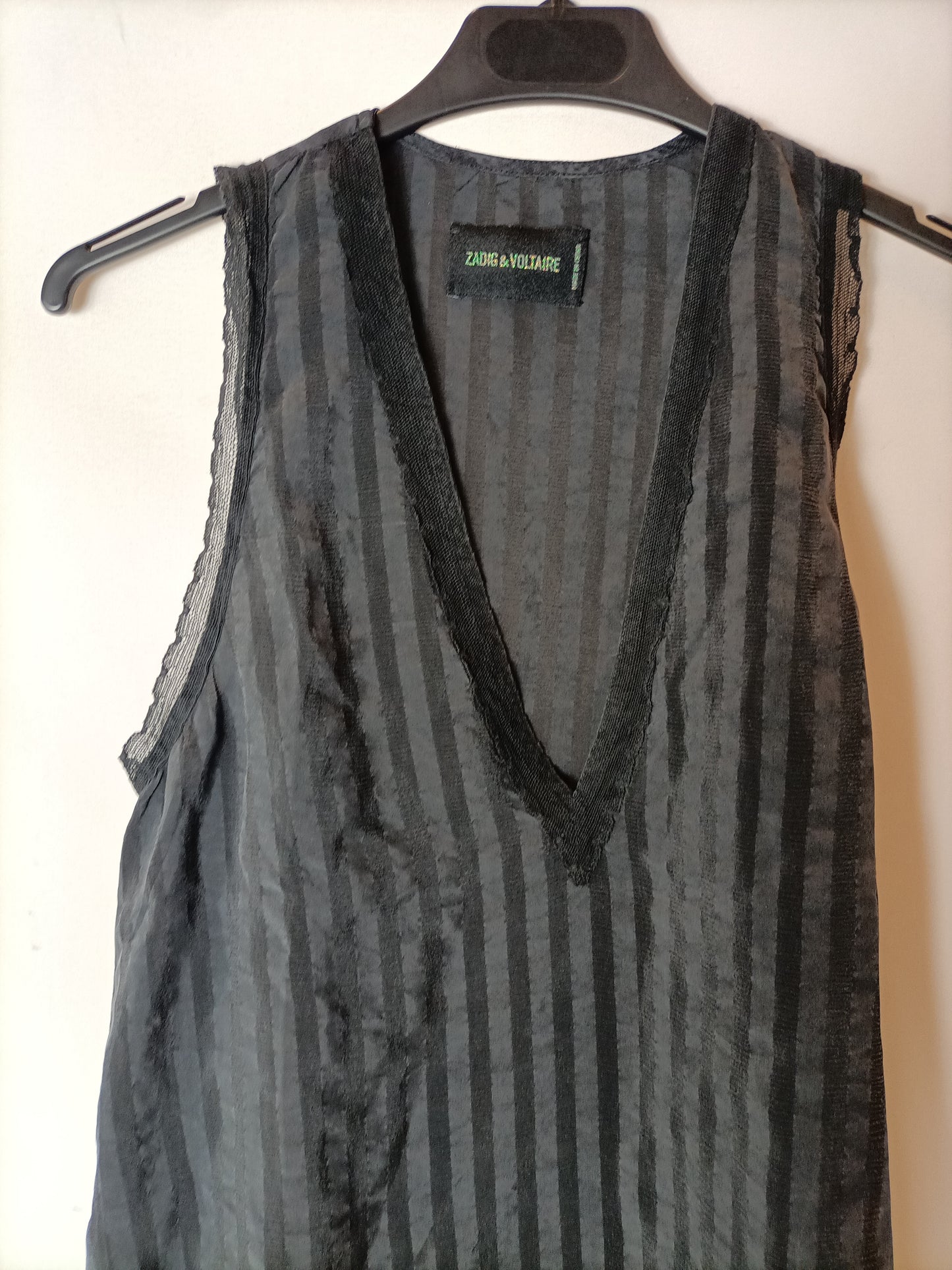 ZADIG&VOLTAIRE.  Top negro rayas y encaje. T XS