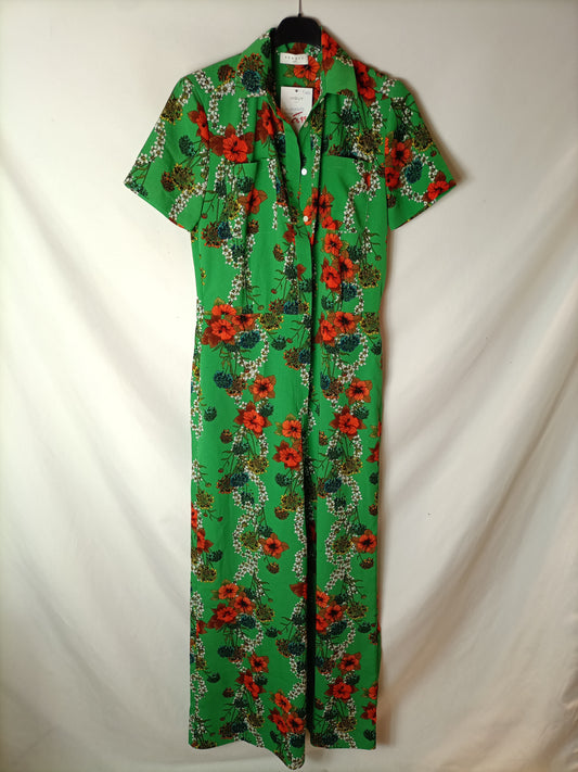 SANDRO.Long green floral jumpsuit size 34