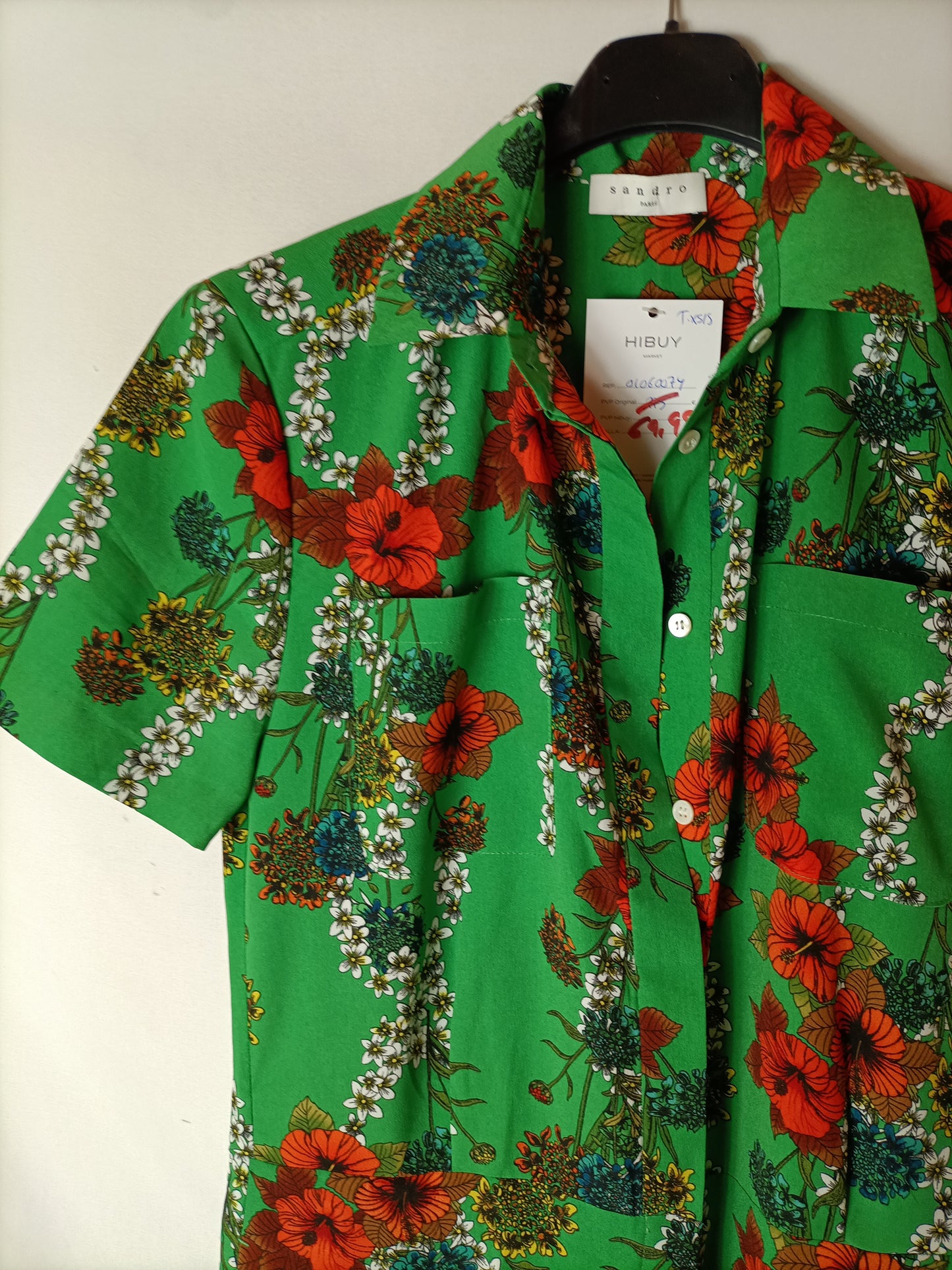 SANDRO.Mono largo verde flores T.34