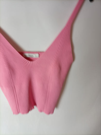 STRADIVARIUS. Croptop rosa canalé T.s