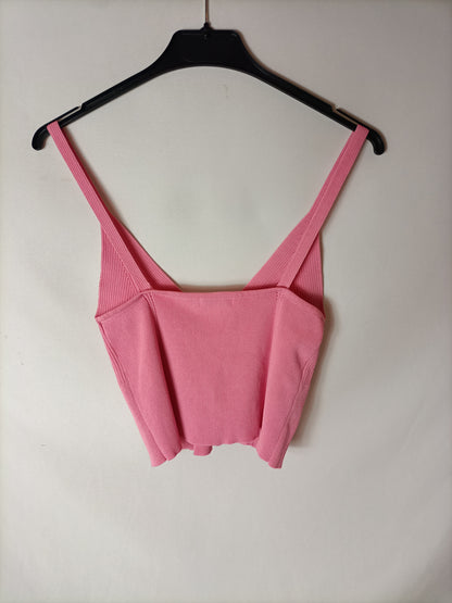 STRADIVARIUS. Croptop rosa canalé T.s