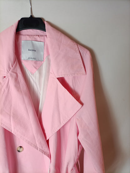 BERSHKA. Pink double-breasted trench coat Ts