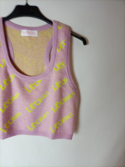 LECRUEL. Top corto letras flúor. T XS