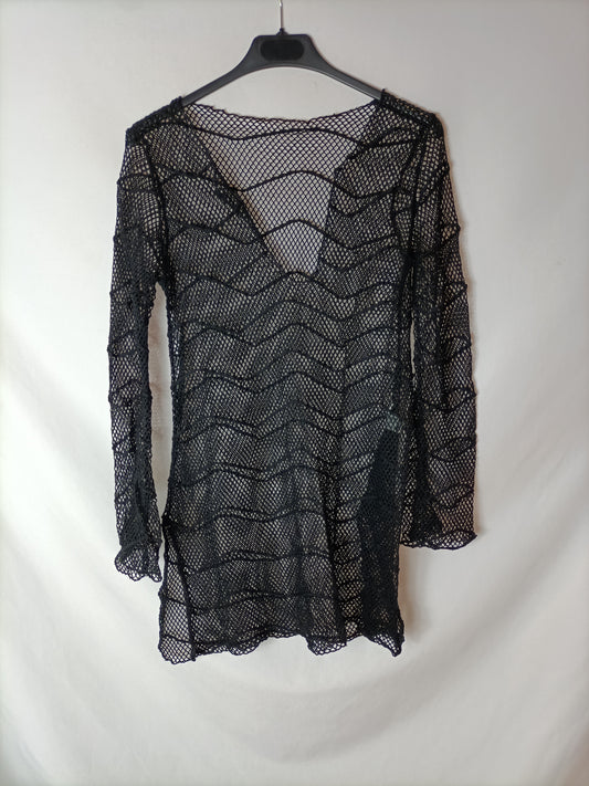 EMAR. Vestido negro corto rejilla. T S/M