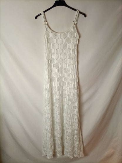 OTRAS. Vestido midi blanco rejilla. T S/M