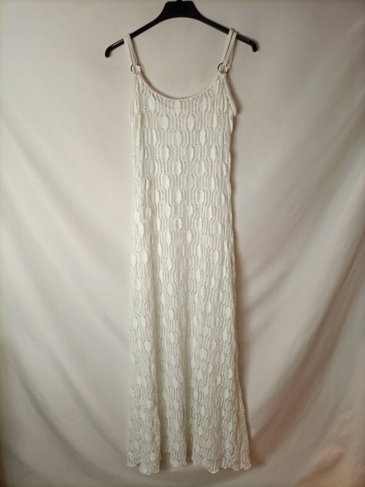 OTRAS. Vestido midi blanco rejilla. T S/M