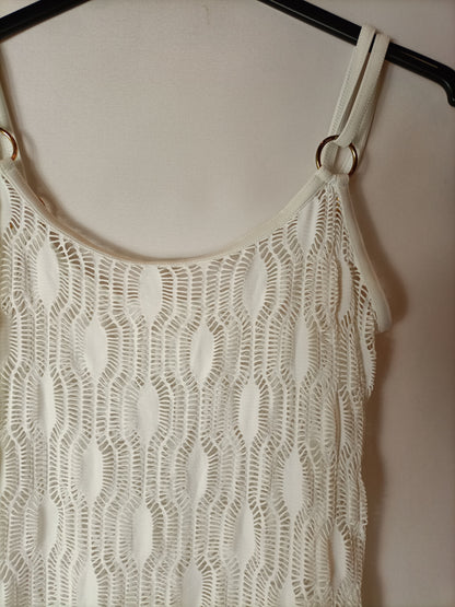 OTRAS. Vestido midi blanco rejilla. T S/M