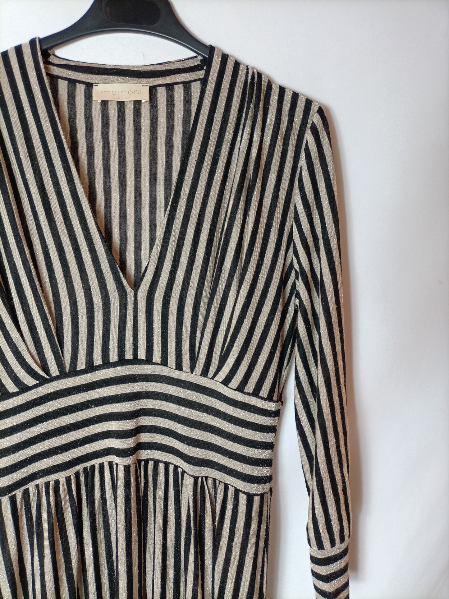 MOMONI. Striped midi dress with gold threads. Size 40