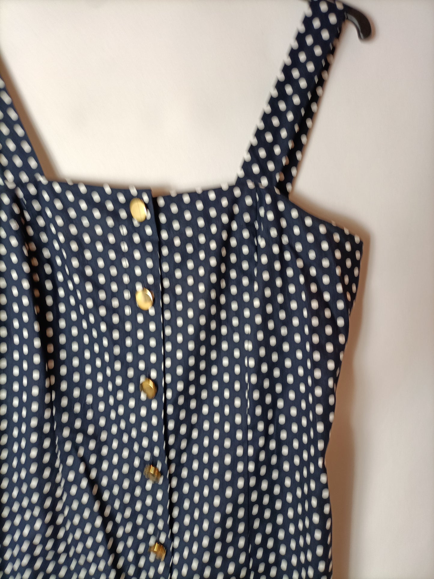 ANNROSE. Navy blue polka dot button-down dress. TL