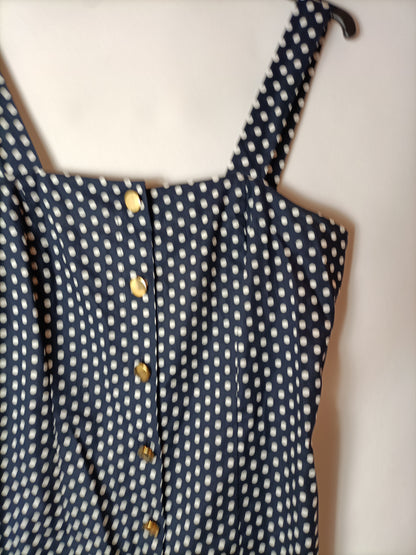ANNROSE. Navy blue polka dot button-down dress. TL