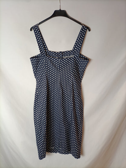 ANNROSE. Navy blue polka dot button-down dress. TL