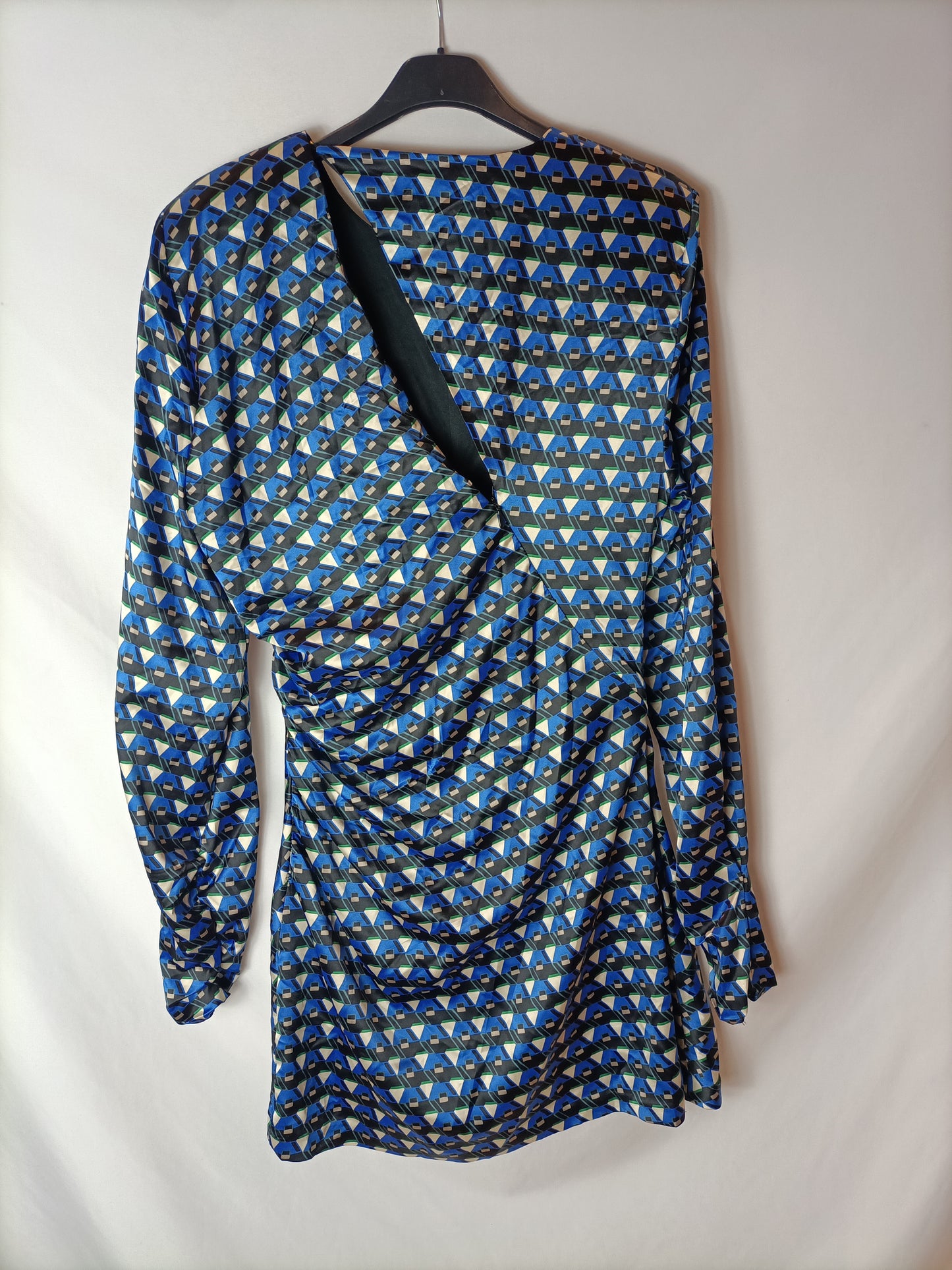 ZARA. Vestido fruncido azules T.l