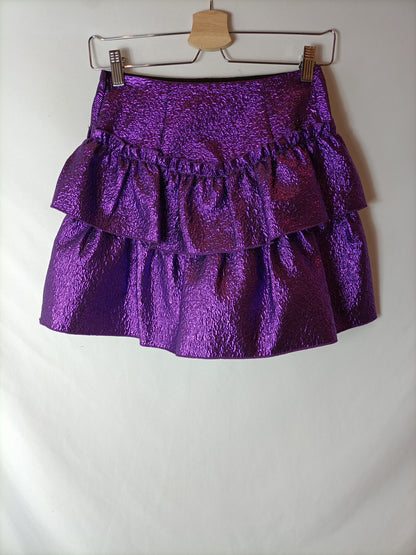 ZARA. Falda morada metalizada textura. T XS