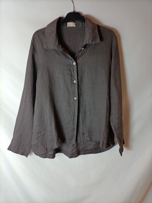 MUSBOMBON. Camisa marrón/gris lino. T S