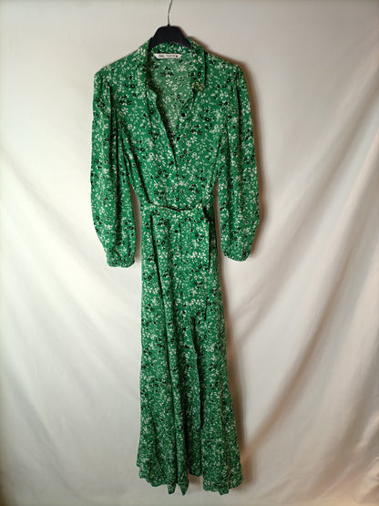 ZARA. Vestido camisero verde T.s
