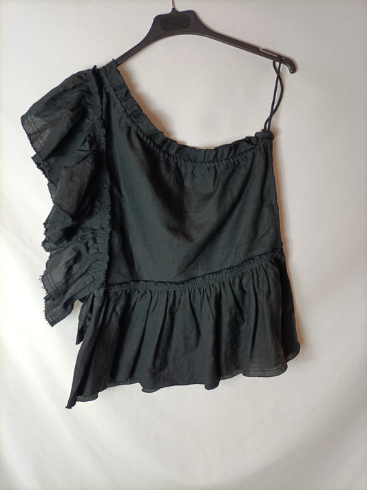 IRO. Asymmetrical black top with flounce. T 40