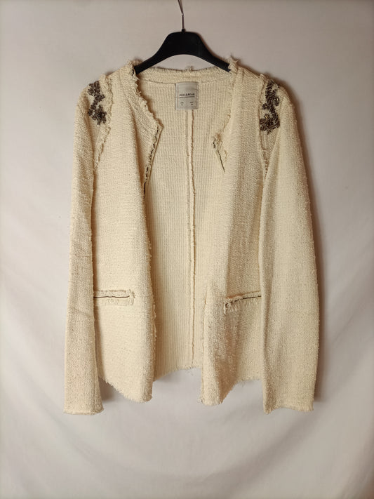 PULL&BEAR. Chaqueta beige tweed T.m
