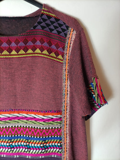 ZARA. vestido burdeos étnico  T.m