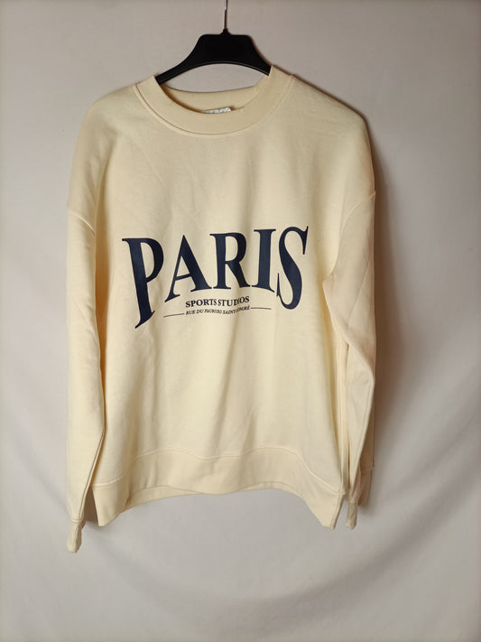 PRIMARK. Sudadera beige letras. T XS (s/m)