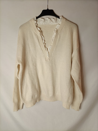 OTRAS. Jersey beige detalle cuello. T S/M