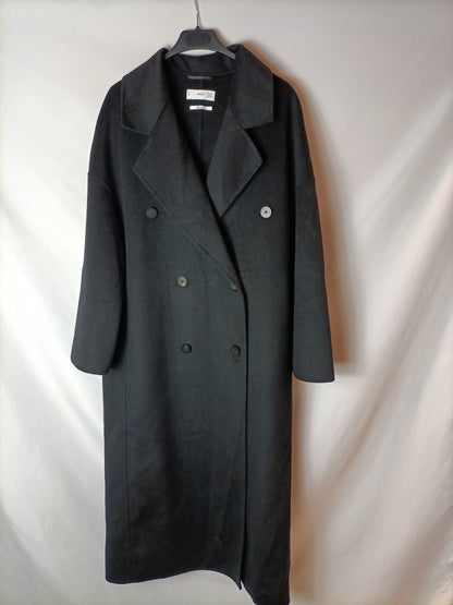 MANGO. Abrigo negro paño largo T.s