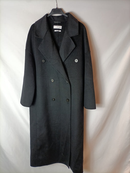 MANGO. Abrigo negro paño largo T.s