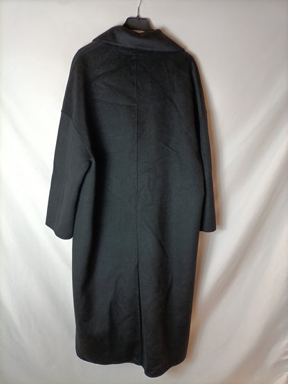 MANGO. Abrigo negro paño largo T.s