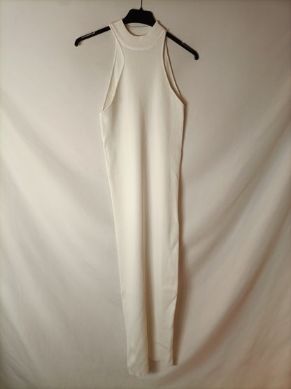 ZARA. Vestido blanco canalé T.l