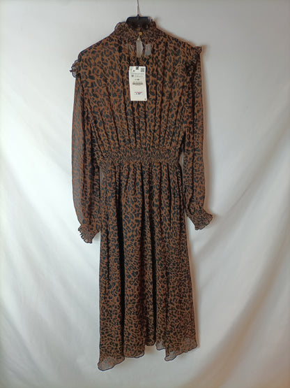 ZARA. Vestido midi animal print T.m