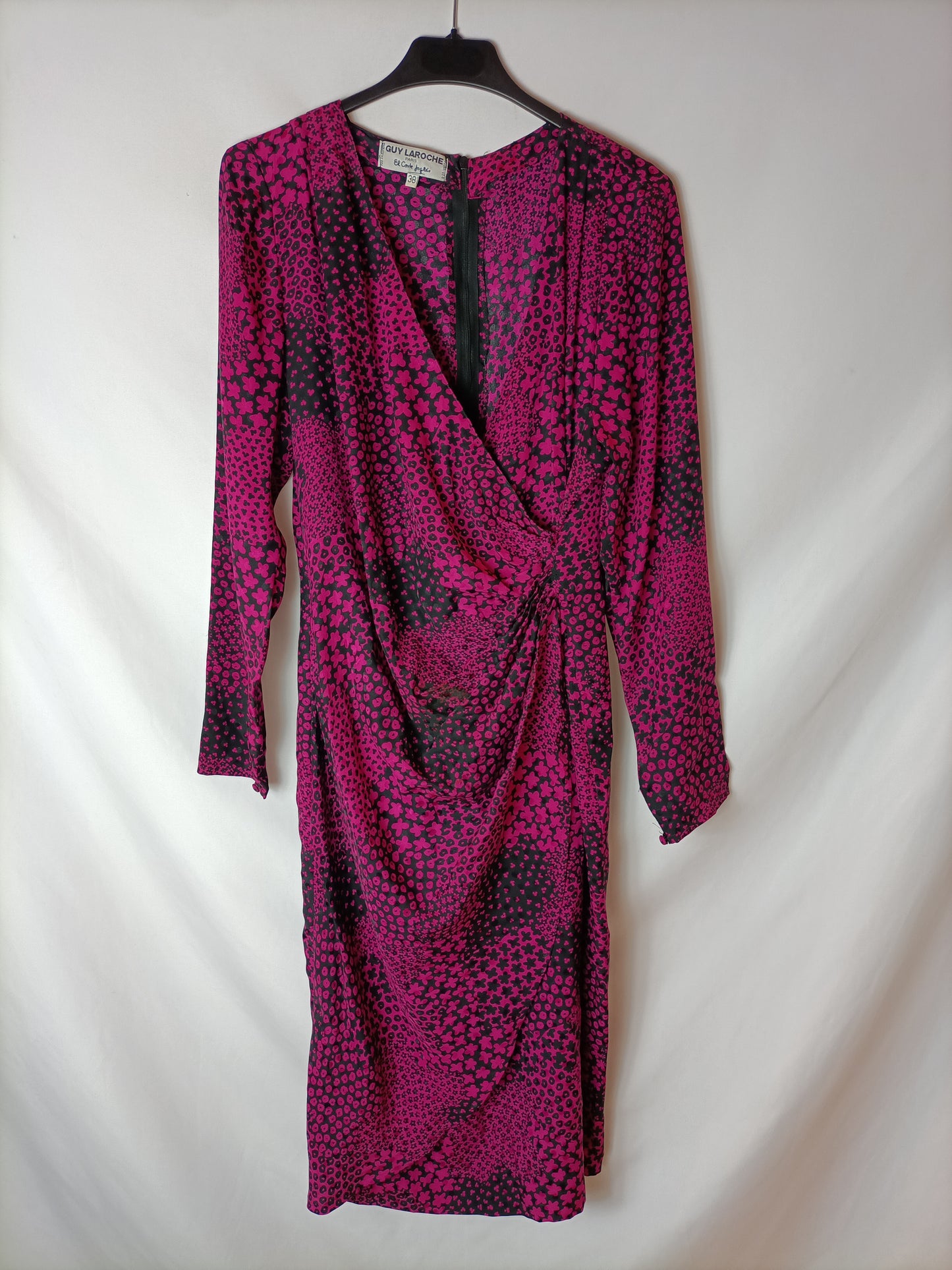 GUY LAROCHE. Black dress with pink print. Size 38