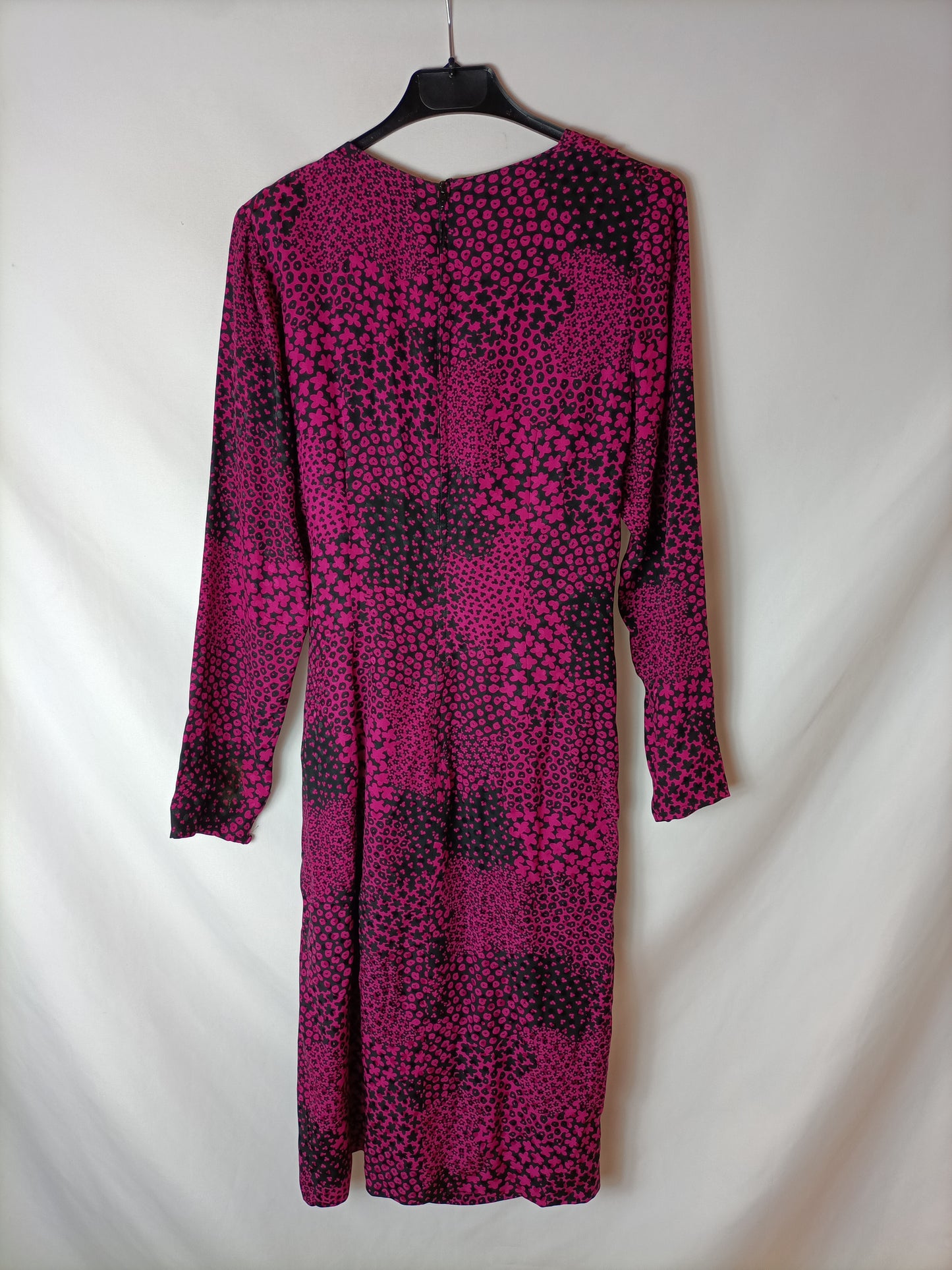 GUY LAROCHE. Black dress with pink print. Size 38
