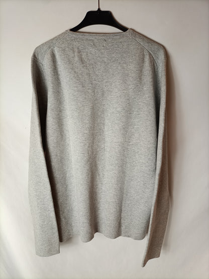 MASSIMO DUTTI. Jersey gris lana T.l