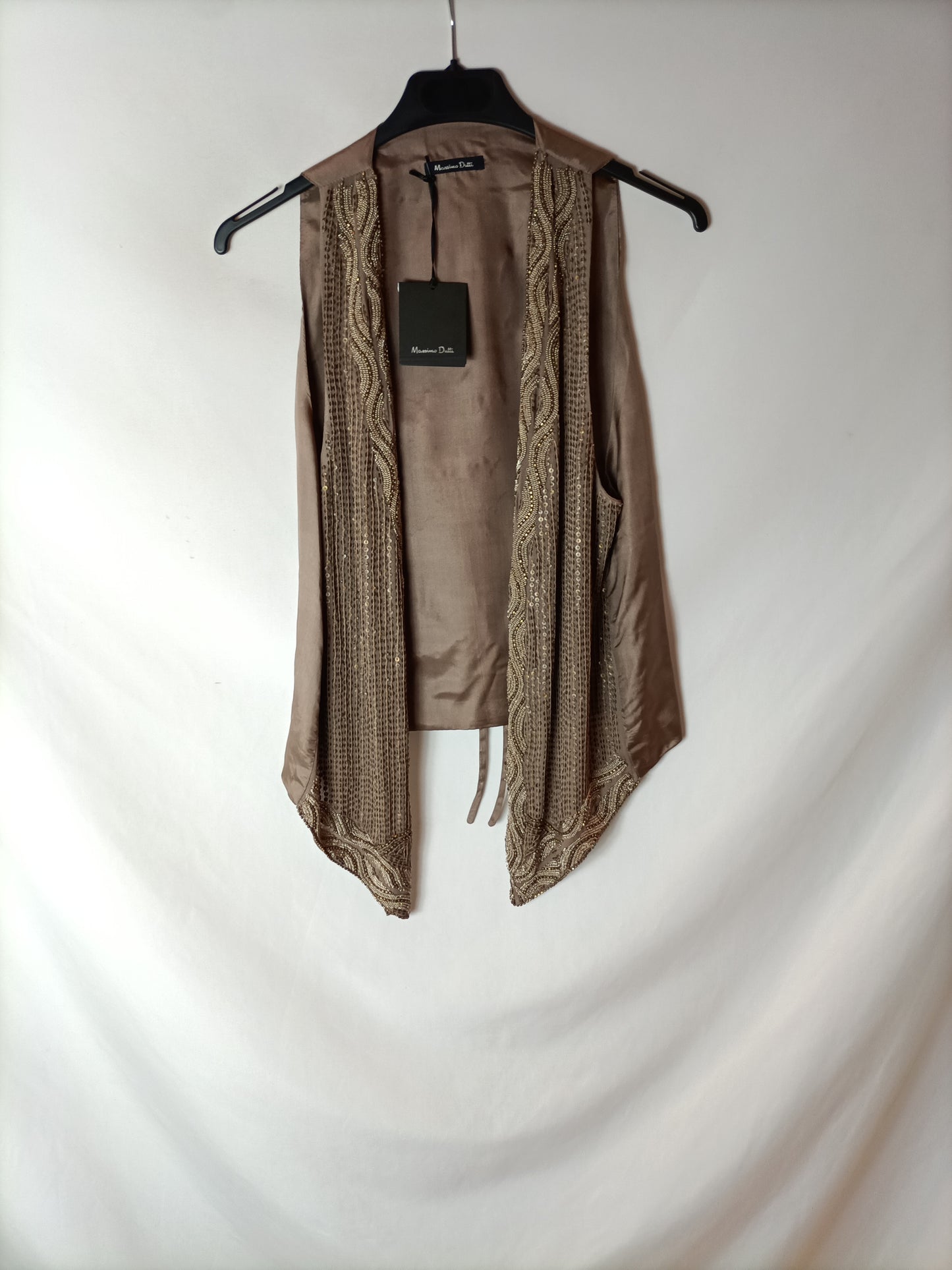 MASSIMO DUTTI. Chaleco marrón abalorios T.l