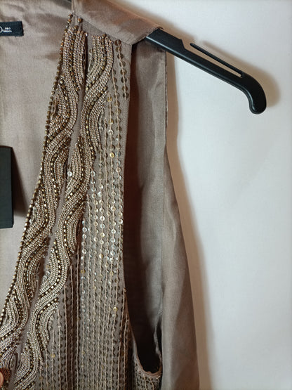 MASSIMO DUTTI. Chaleco marrón abalorios T.l