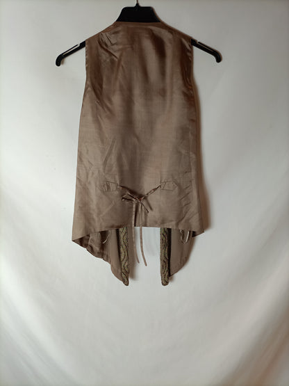 MASSIMO DUTTI. Chaleco marrón abalorios T.l