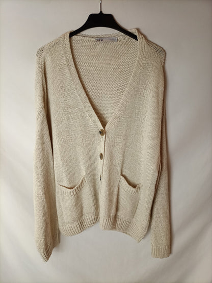 ZARA. Cárdigan beige fino T.m