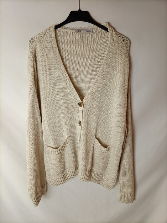 ZARA. Cárdigan beige fino T.m