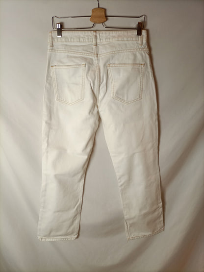 MANGO. Pantalón blanco costura T.38