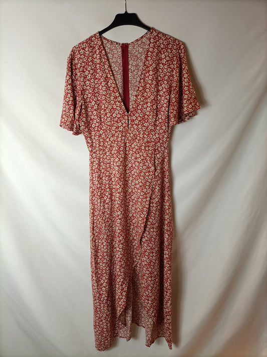 PULL&BEAR. Vestido midi estampado flores. T M