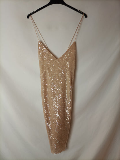 ZARA. Vestido mini lentejuelas color champagne. T M